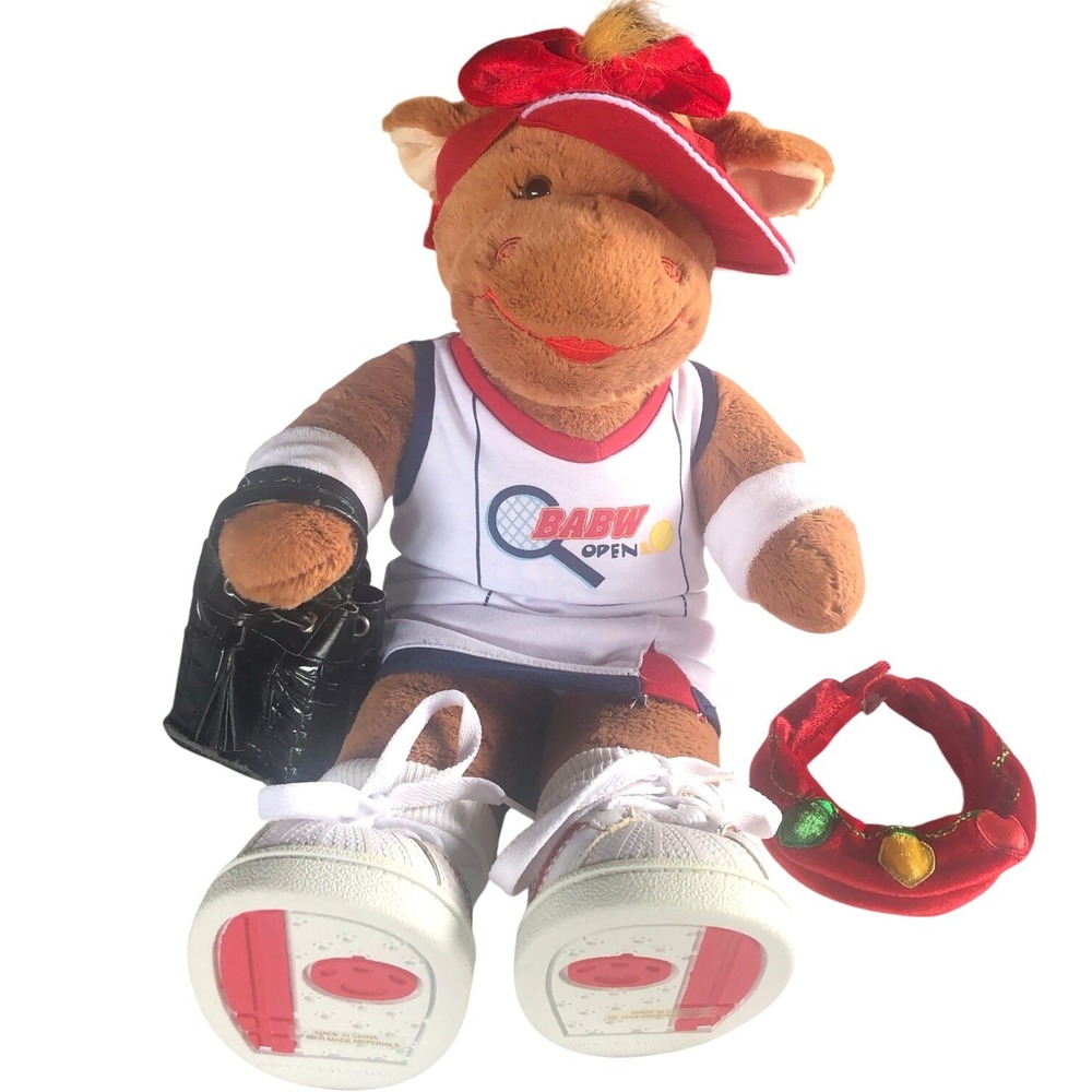 Build-A-Bear Brown Cow Plush BABW OPEN Tennis Outfit Sneakers Visor Purse 19"